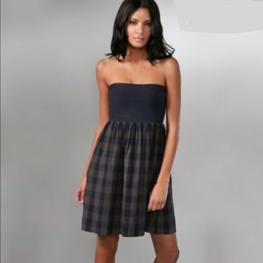 Theory Plaid Trois C convertible Strapless Bandeau Top Dress